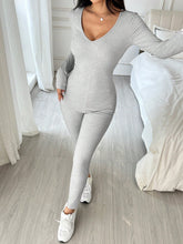 Women's New Elastic V-Neck Grey Knitted Skinny Jumpsuit